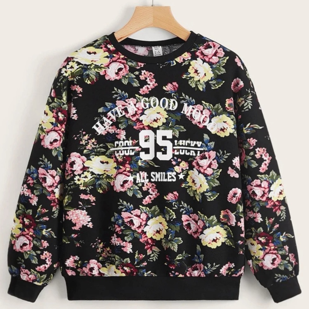 Teen Girls Letter & Floral Graphic Sweatshirt